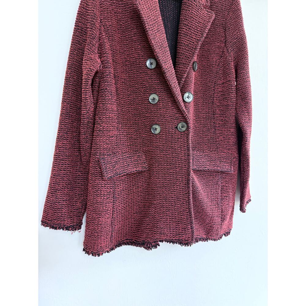 CHICO'S red black preppy cotton double breasted tweed coatigan jacket blazer - Picture 9 of 13